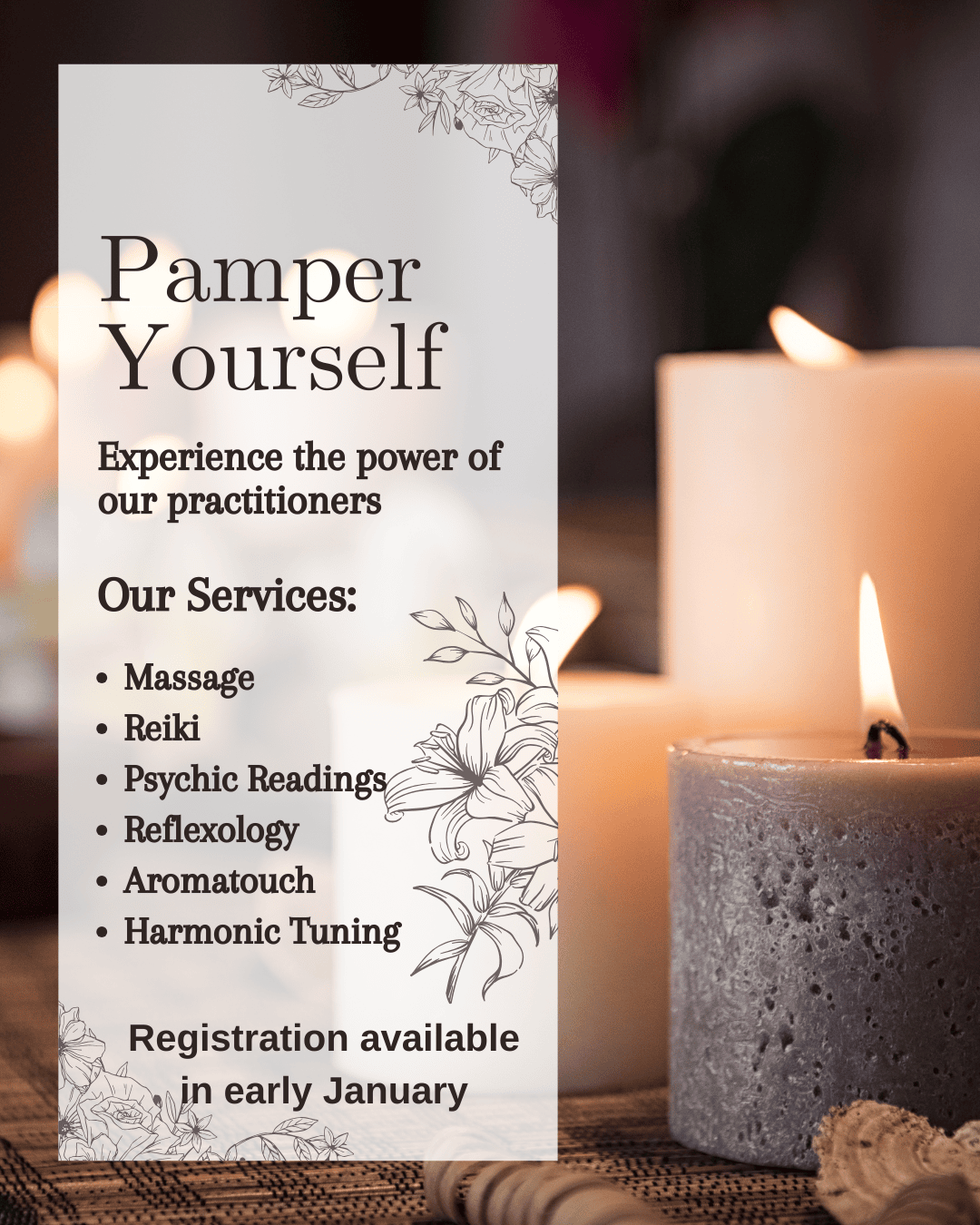 candles and spa feeling listing practitioner sessions